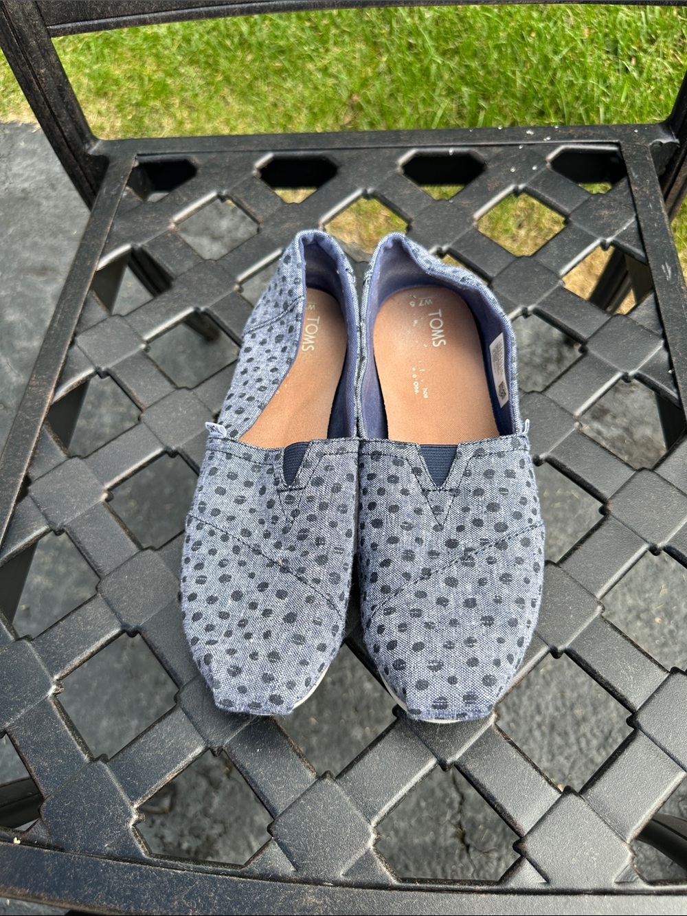 Toms Women’s Navy Polka Dot Canvas Slip-Ons